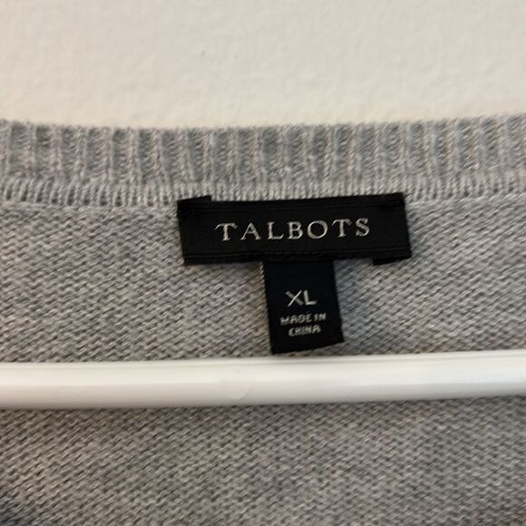 Talbots Women’s Fair Isle Lambs wool blend ruffle knit sweater gray black XL EUC - Picture 3 of 6